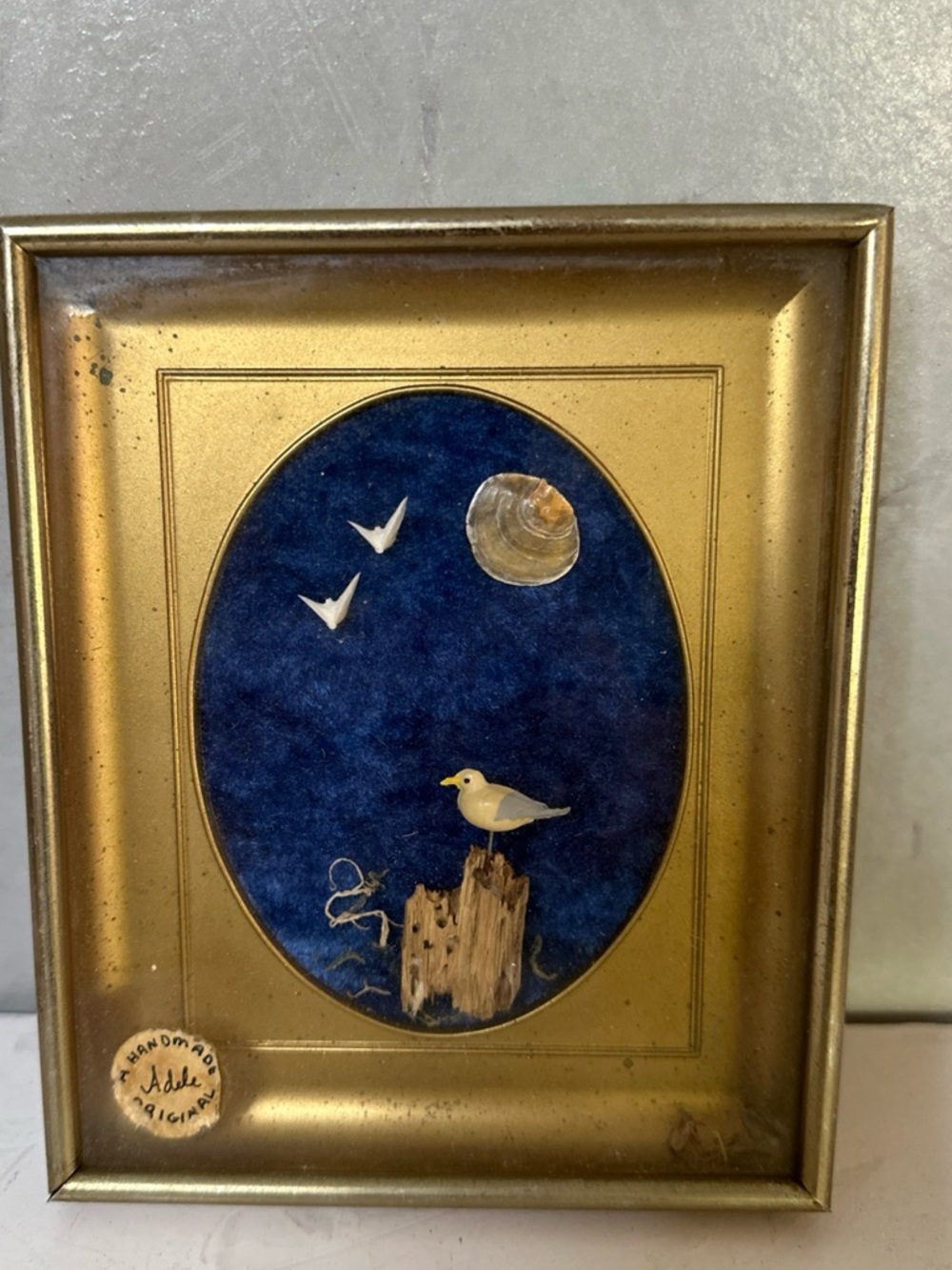 Vintage Adele Original Framed Sand Dollar Sea Shell DRIFTWOOD 6" x 4.5